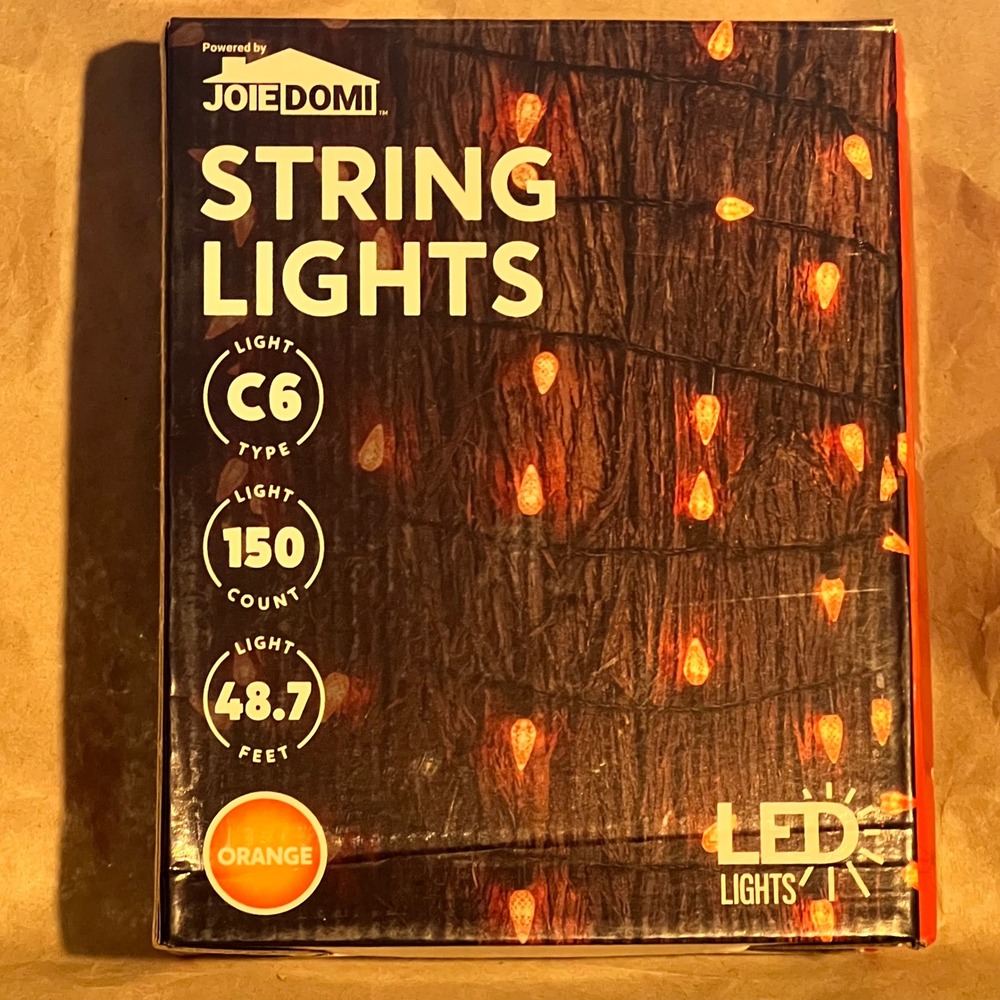 JoieDomi 48.7ft String Lights Orange 150 LED C6 Shatterproof Green Wire